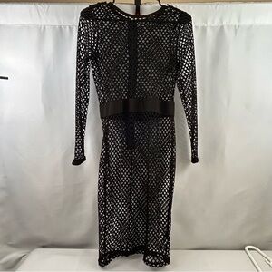 Kardashian Kollection Black Mesh Fishnet Long Sleeve Bodycon Dress Size Medium